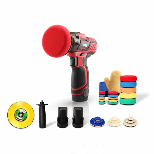 SPTA 12V Cordless Car Polisher Tool Set Cordless Drill Drive Variable Speed Polisher With Quick Charger and Polishing Pads
