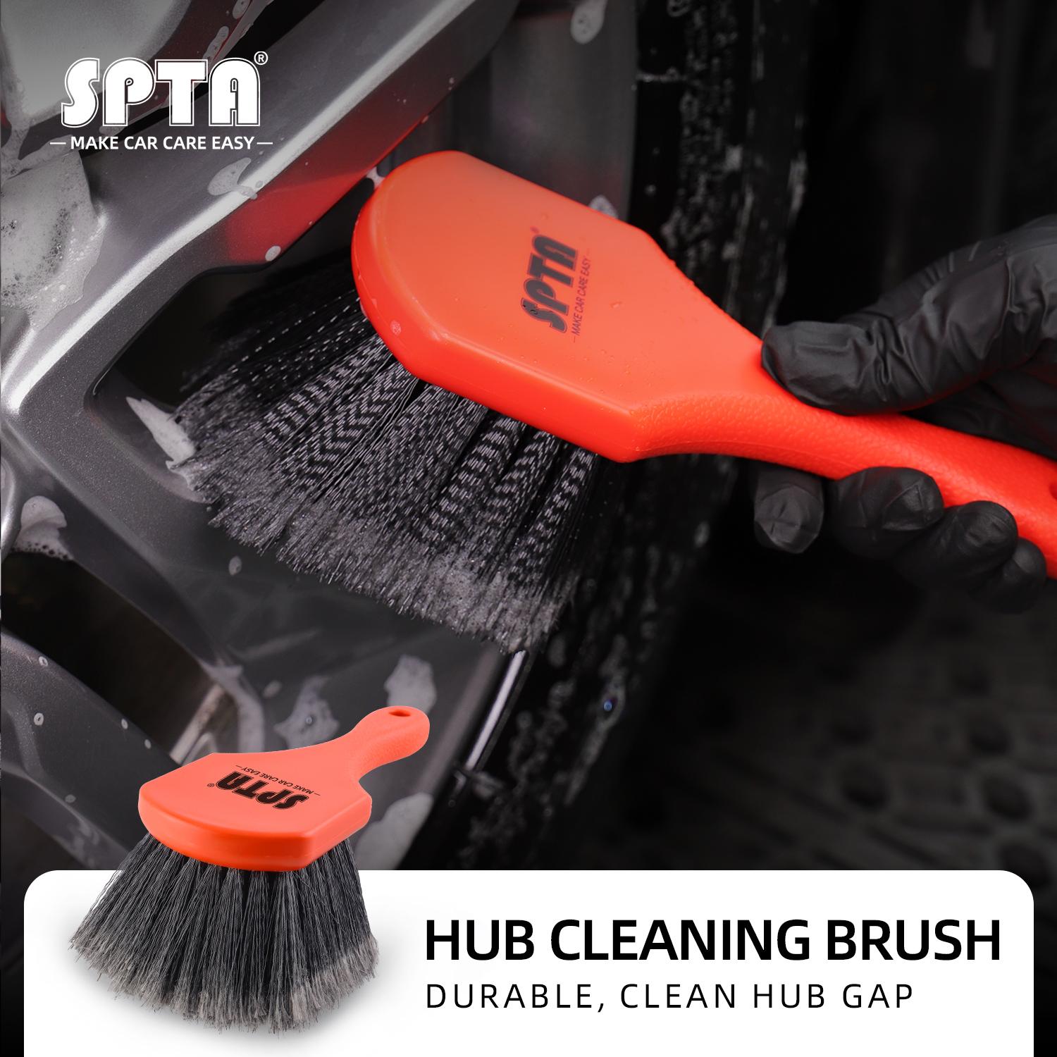 SPTA Wheel & Tire Brush, Soft Bristle Car Wash Brush for Car Rim, Interior & Exterior Surface Cleaning Brush, Clean Tires and Release Dirt, Soft