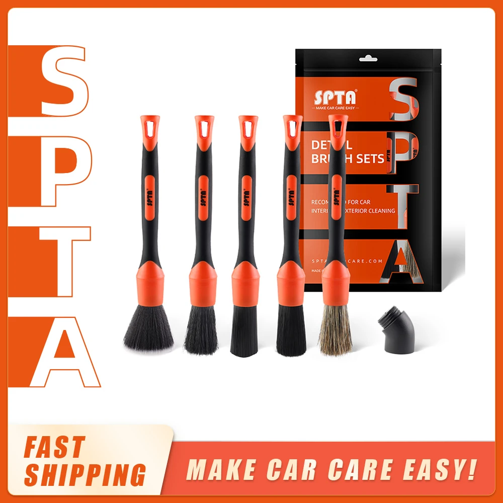 SPTA Car Detailing Brush Mix 5 Materials Brush Set With Detachable Elbow  Conversion For Air Vents Engine Bays Dashboard & Wheels