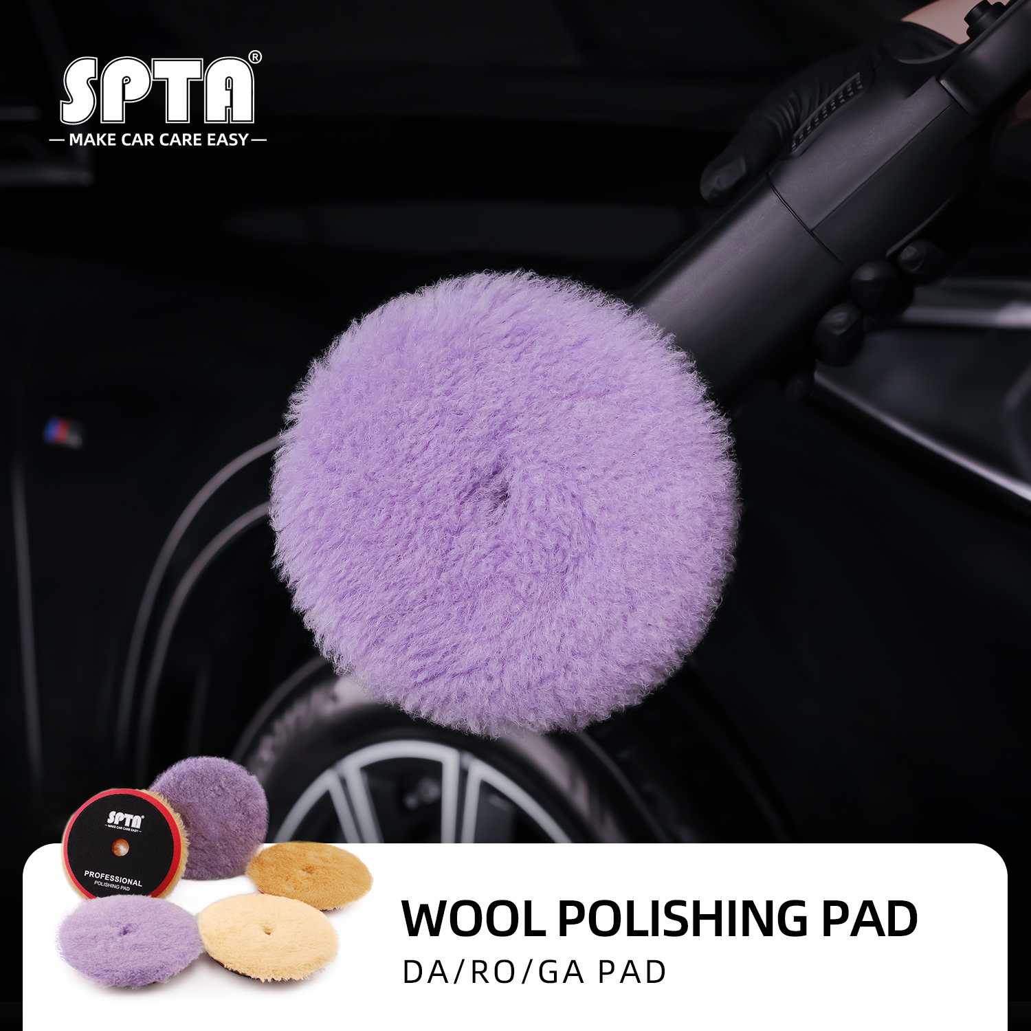SPTA 8 (200mm) Wool Buffing Pad, Double Side 100% Natural Wool Pad with  5/8-11 Thread for 2-Sided Compound Cutting and Polishing for Automotive