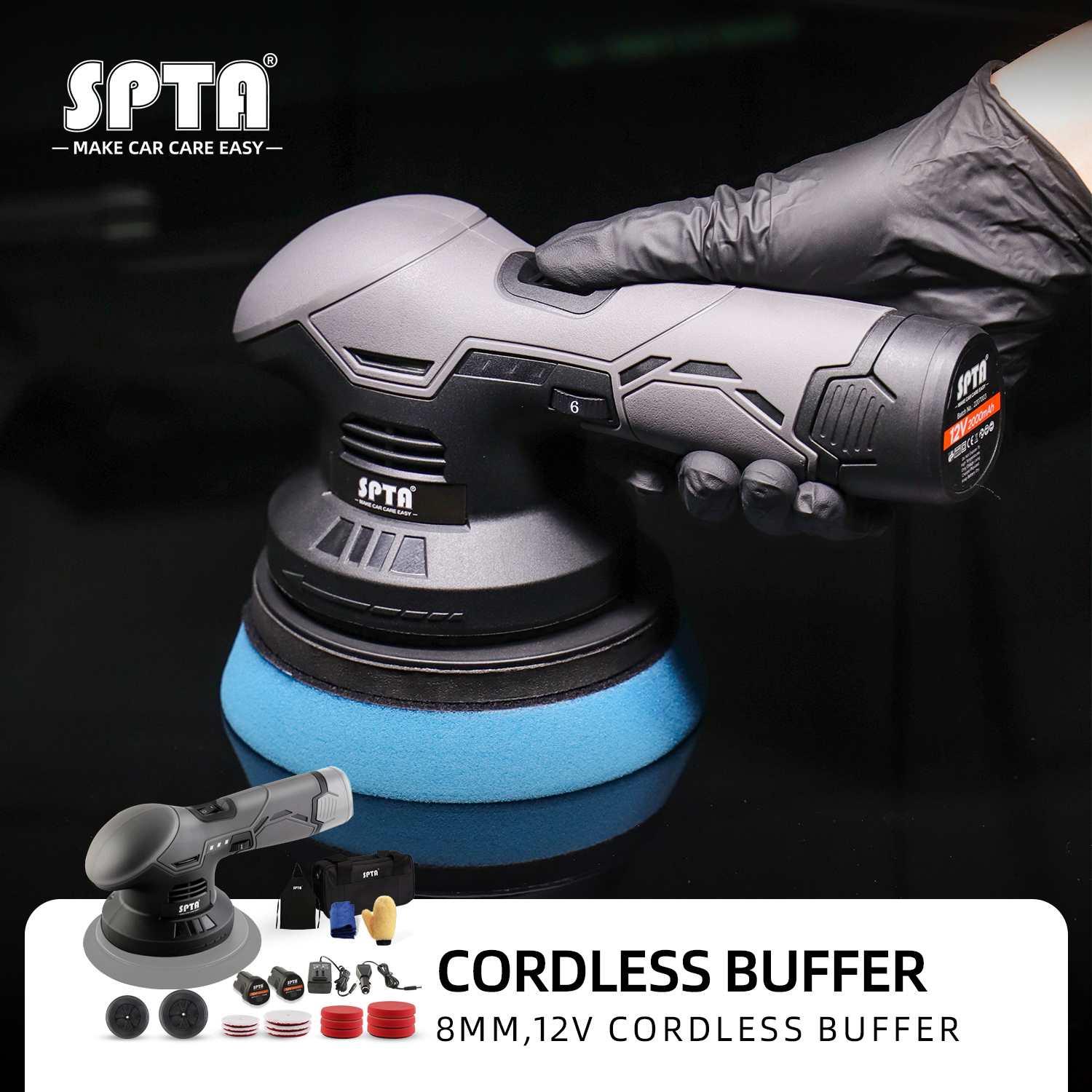 6 inch Cordless Car Polisher Speeds Adjustable Electric Auto