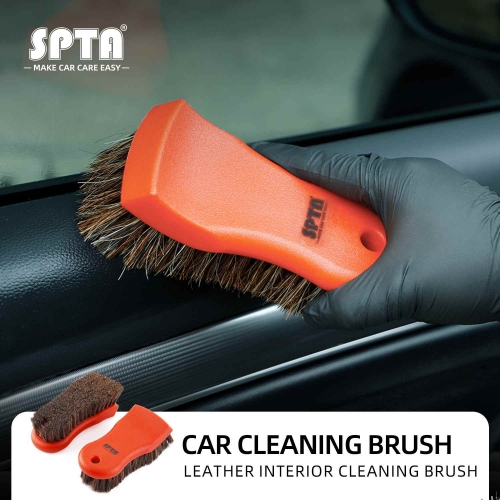 SPTA Car Interior Cleaning Brush Horsehair Bristles Brush Nylons Handle Auto Upholstery Cleaning Brush