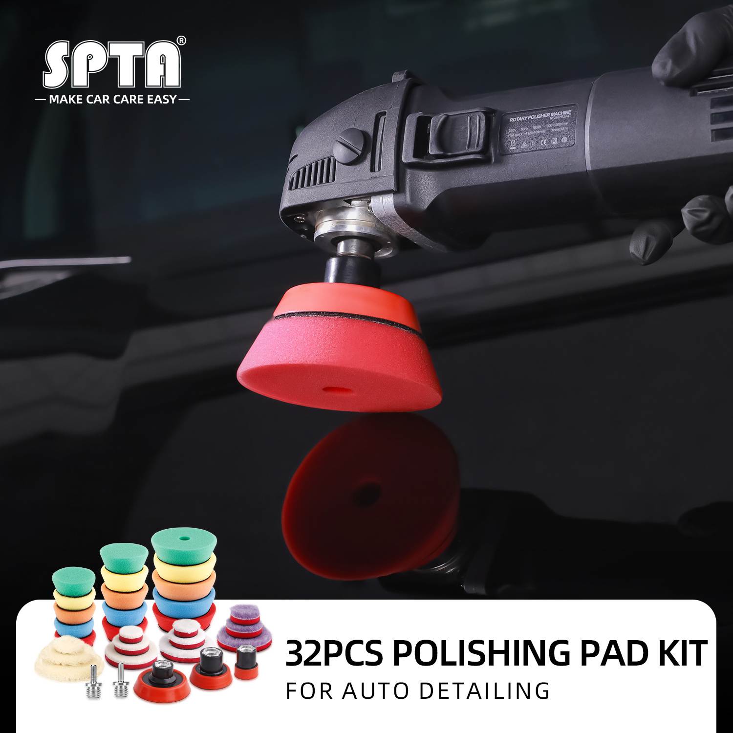 SPTA 3 Inch 780W Dual Action Machine Electric Car Polisher Polishing Pads  Kit