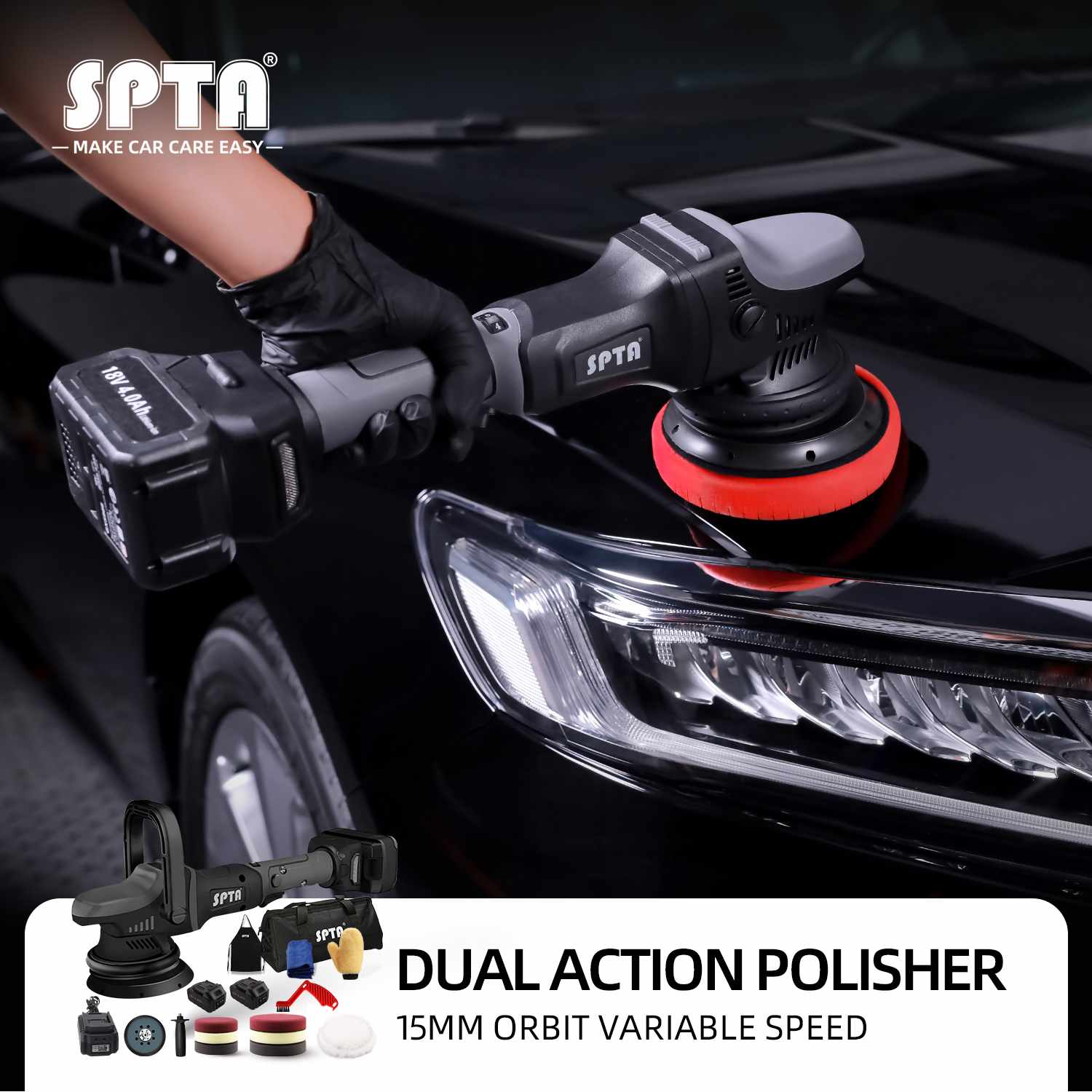 SPTA Buffer Polisher, 5-Inch 125mm Dual Action Random Orbital Car Polisher,Car  Detailing Kit, 3Pcs